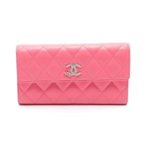 CHANEL Matelasse Bi-fold Long Wallet Leather Women's Pink AP3724